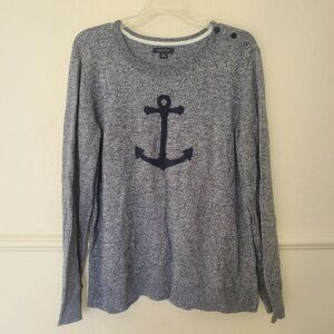 Nautica Sweater Women's XL Anchor Intarsia Soft Knit Pullover Boating Yacht